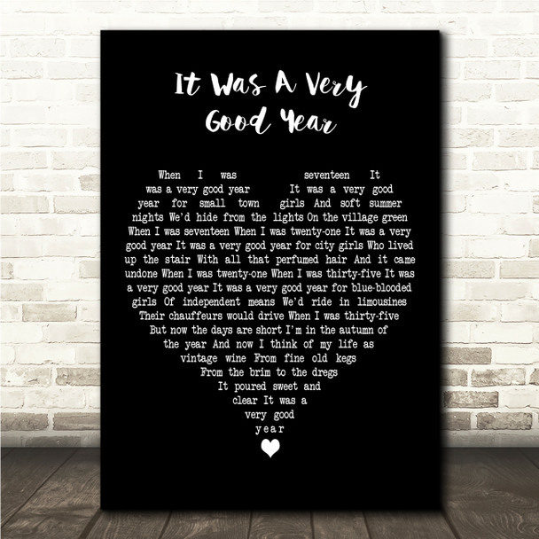 Frank Sinatra It Was A Very Good Year Black Heart Song Lyric Wall Art Canvas Framed Print