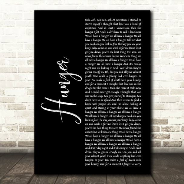 Florence + The Machine Hunger Black Script Song Lyric Wall Art Canvas Framed Print