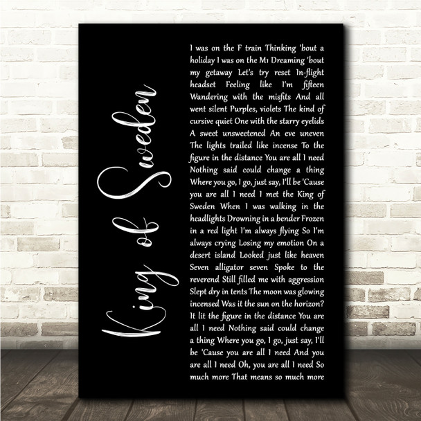 Future Islands King of Sweden Black Script Song Lyric Wall Art Canvas Framed Print