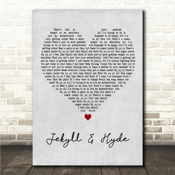 Five Finger Death Punch Jekyll and Hyde Grey Heart Song Lyric Wall Art Canvas Framed Print