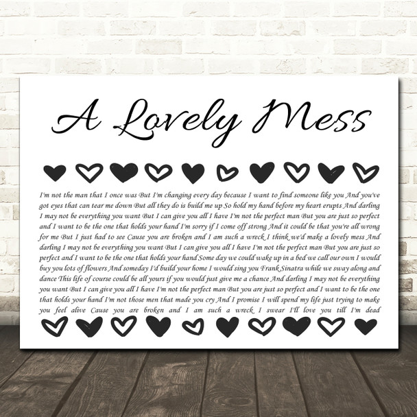 Front Porch Step A Lovely Mess Hearts Black & White In Row Song Lyric Wall Art Canvas Framed Print