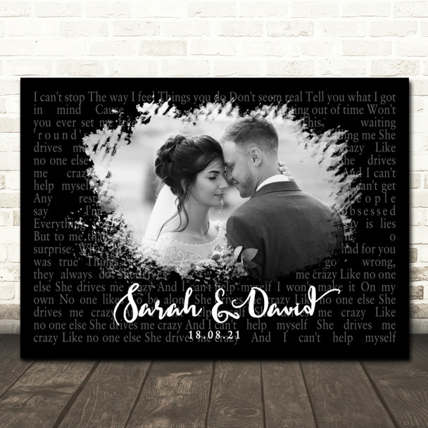 Fine Young Cannibals She Drives Me Crazy Landscape Smudge Black Grey Wedding Photo Song Lyric Wall Art Canvas Framed Print