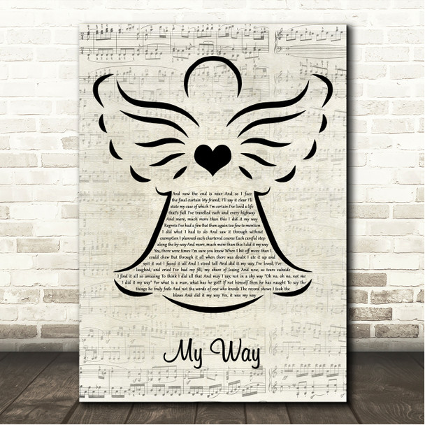 Frank Sinatra My Way Music Script Angel Song Lyric Wall Art Canvas Framed Print