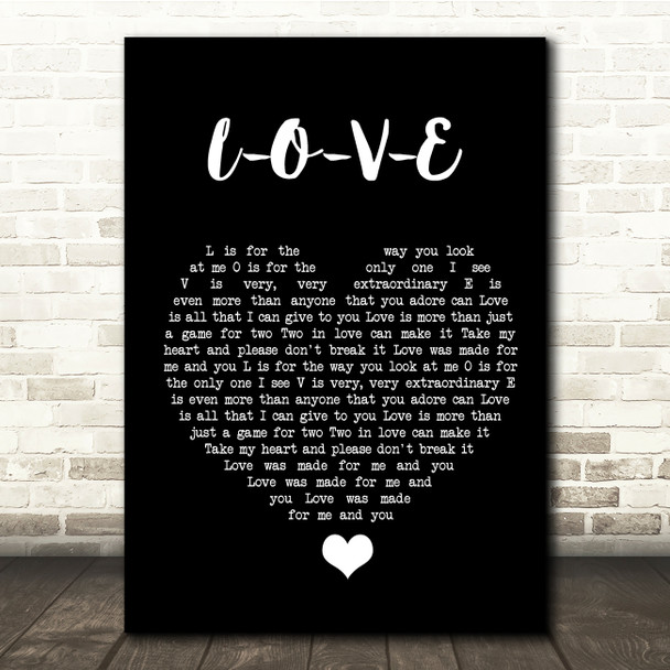 Nat King Cole L-O-V-E Black Heart Song Lyric Quote Music Print