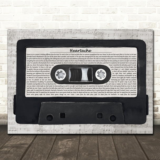 From Ashes to New Heartache Music Script Cassette Tape Song Lyric Wall Art Canvas Framed Print