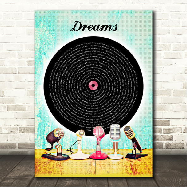 Fleetwood Mac Dreams Retro Microphone Vinyl Song Lyric Wall Art Canvas Framed Print
