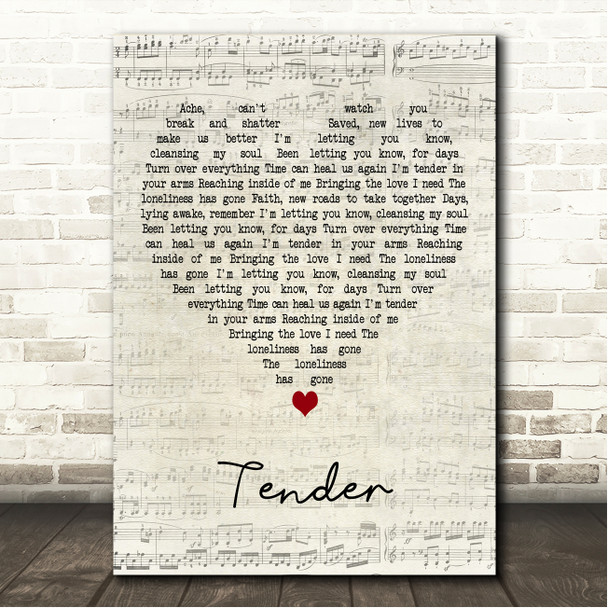 Feeder Tender Script Heart Song Lyric Wall Art Canvas Framed Print