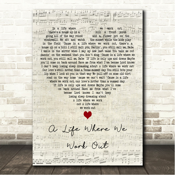Flatland Cavalry A Life Where We Work Out Script Heart Song Lyric Wall Art Canvas Framed Print