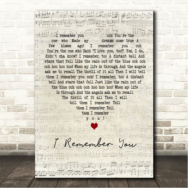 Frank Ifield I Remember You Script Heart Song Lyric Wall Art Canvas Framed Print