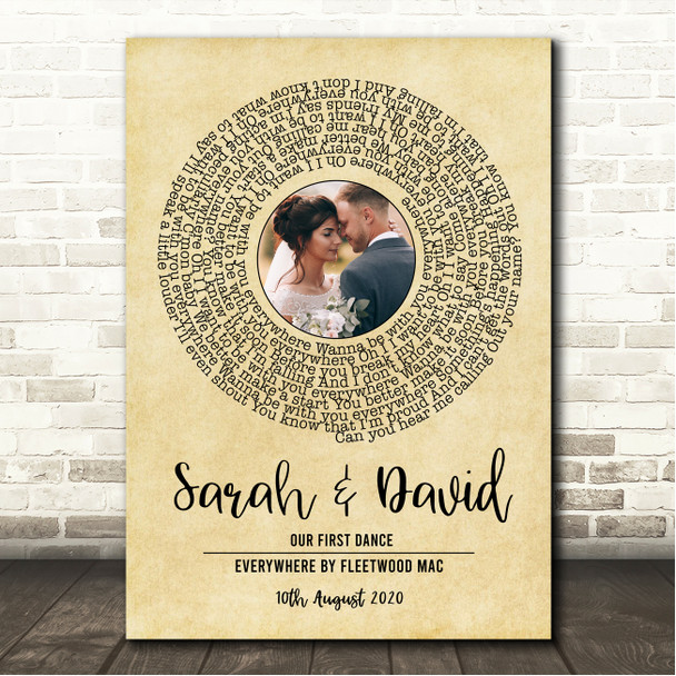 Fleetwood Mac Everywhere Vintage Vinyl Record Wedding First Dance Photo Song Lyric Wall Art Canvas Framed Print