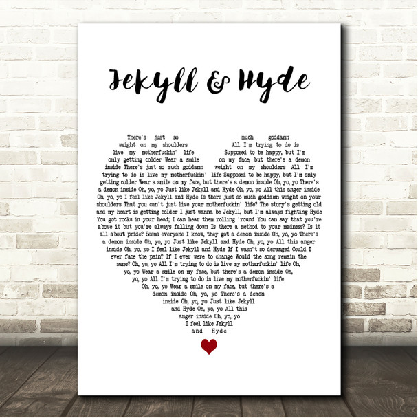 Five Finger Death Punch Jekyll and Hyde White Heart Song Lyric Wall Art Canvas Framed Print
