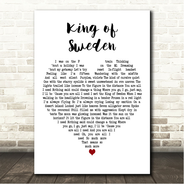 Future Islands King of Sweden White Heart Song Lyric Wall Art Canvas Framed Print