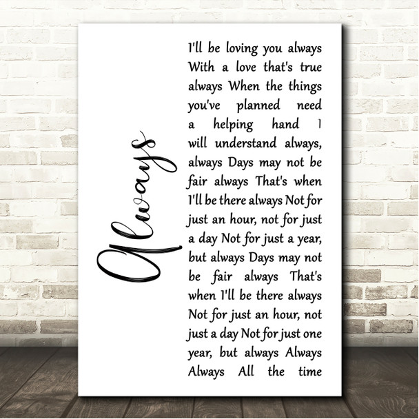 Frank Sinatra Always White Script Song Lyric Wall Art Canvas Framed Print