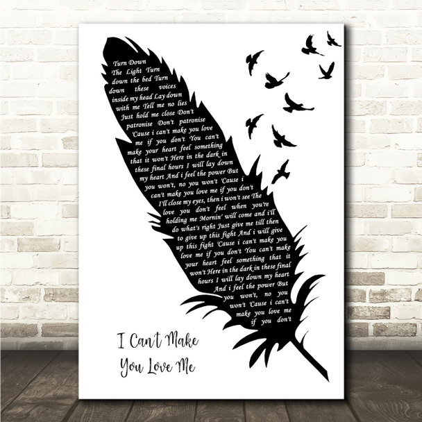George Michael I Can't Make You Love Me Black & White Feather & Birds Song Lyric Wall Art Canvas Framed Print