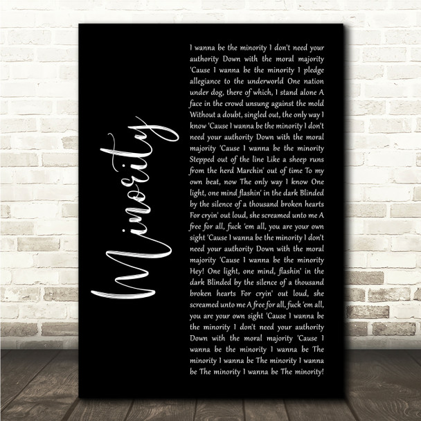 Green Day Minority Black Script Song Lyric Wall Art Canvas Framed Print