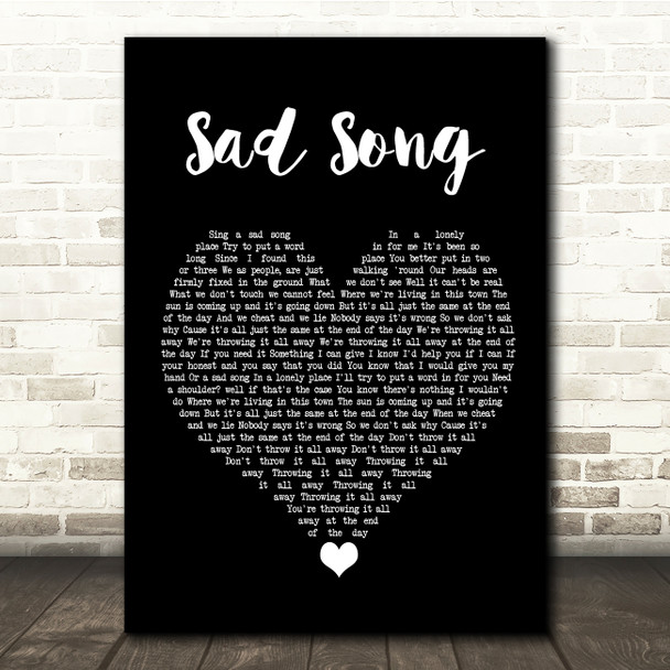 Oasis Sad Song Black Heart Song Lyric Quote Music Print