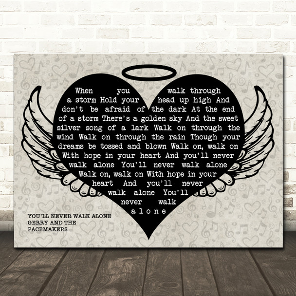 Gerry And The Pacemakers You'll Never Walk Alone Heart Angel Wings Halo Memorial Song Lyric Wall Art Canvas Framed Print