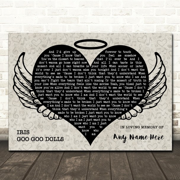 Goo Goo Dolls Iris Heart Angel Wings Halo Memorial Song Lyric Wall Art Canvas Framed Print