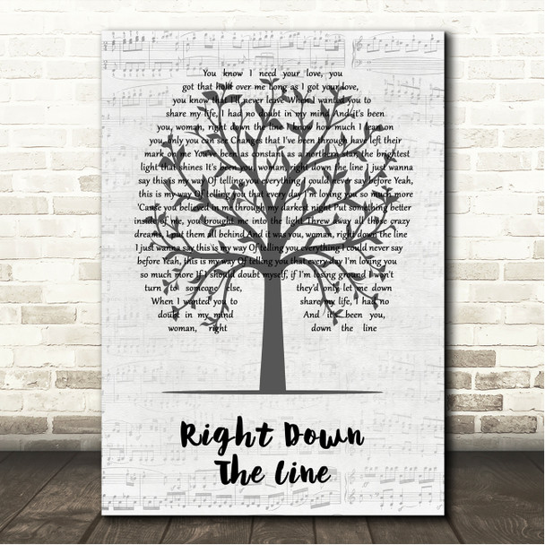 Gerry Rafferty Right Down The Line Music Script Tree Song Lyric Wall Art Canvas Framed Print