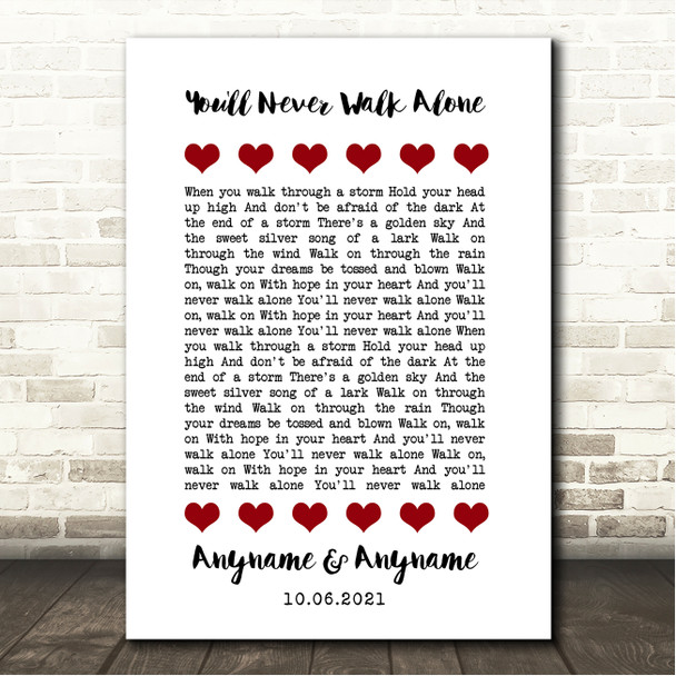 Gerry And The Pacemakers You'll Never Walk Alone Red Hearts In Row Song Lyric Wall Art Canvas Framed Print