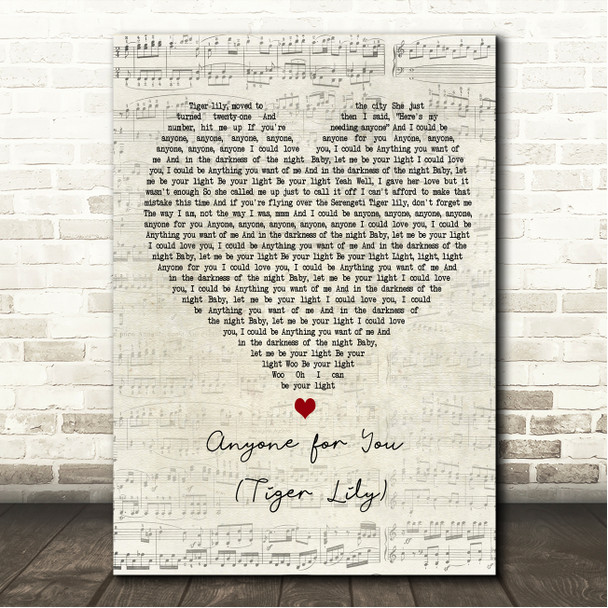 George Ezra Anyone for You (Tiger Lily) Script Heart Song Lyric Wall Art Canvas Framed Print