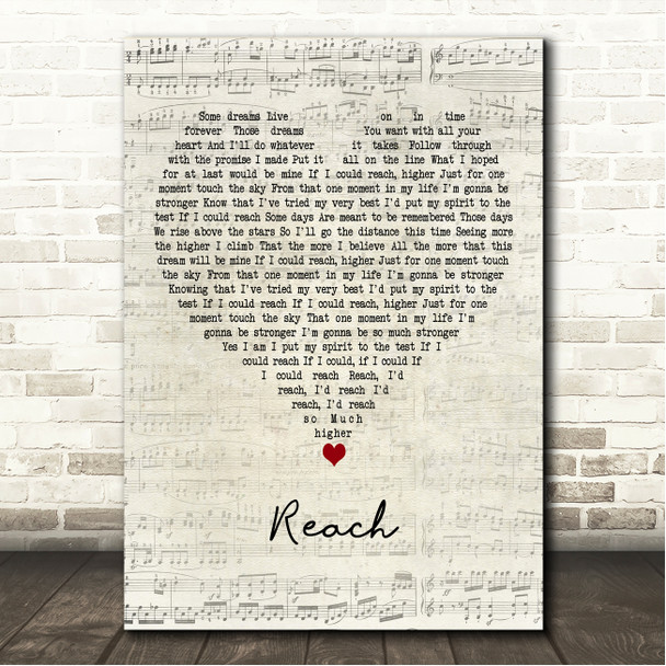 Gloria Estefan Reach Script Heart Song Lyric Wall Art Canvas Framed Print