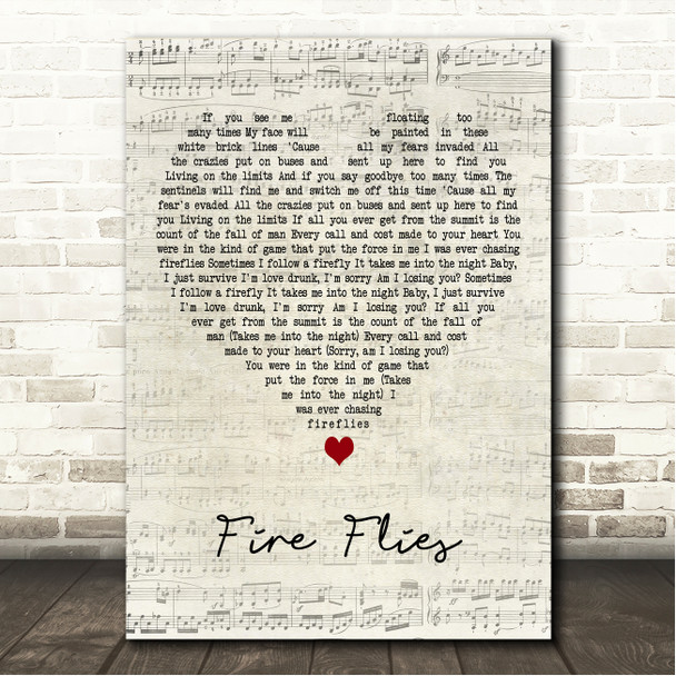Gorillaz Fire Flies Script Heart Song Lyric Wall Art Canvas Framed Print