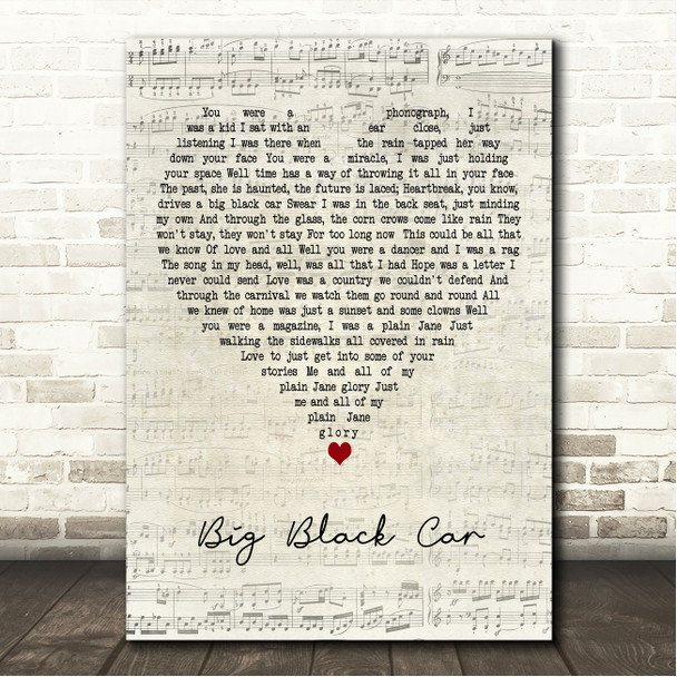Gregory Alan Isakov Big Black Car Script Heart Song Lyric Wall Art Canvas Framed Print