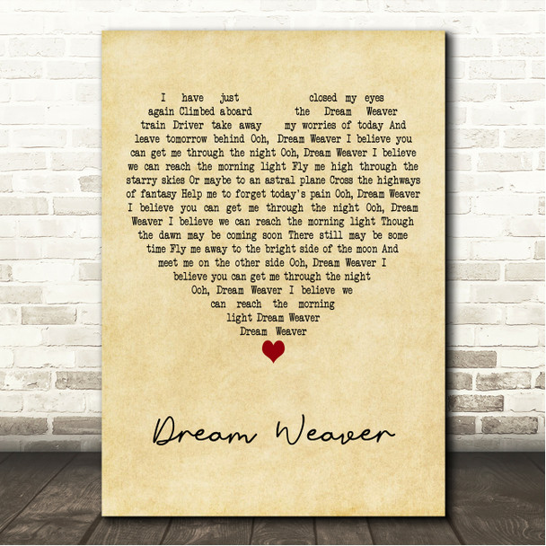 Gary Wright Dream Weaver Vintage Heart Song Lyric Wall Art Canvas Framed Print
