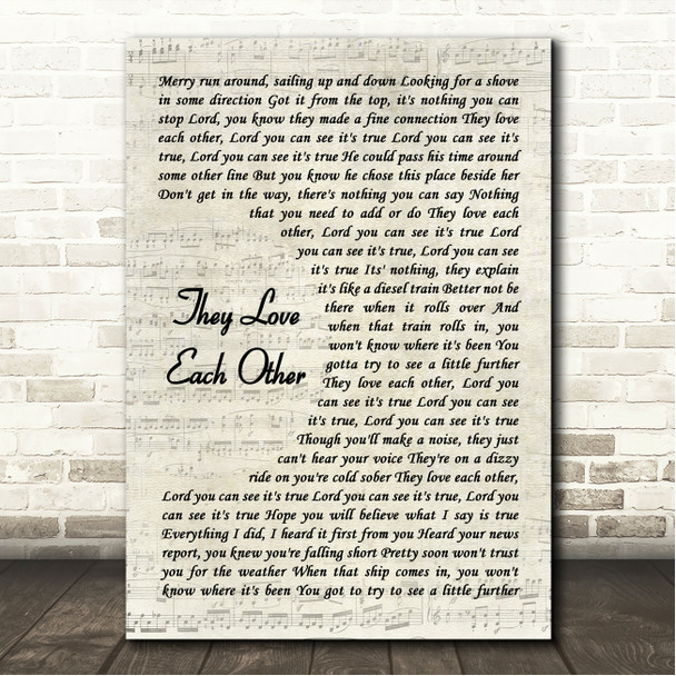 Grateful Dead They Love Each Other Vintage Script Song Lyric Wall Art Canvas Framed Print