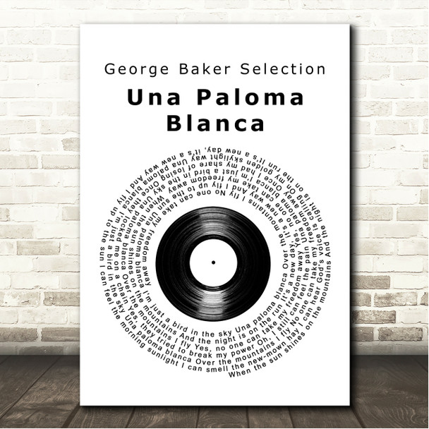 George Baker Selection Una Paloma Blanca Vinyl Record Song Lyric Wall Art Canvas Framed Print