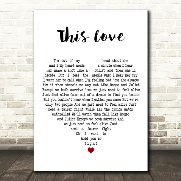 Gaz Coombes This Love White Heart Song Lyric Wall Art Canvas Framed Print