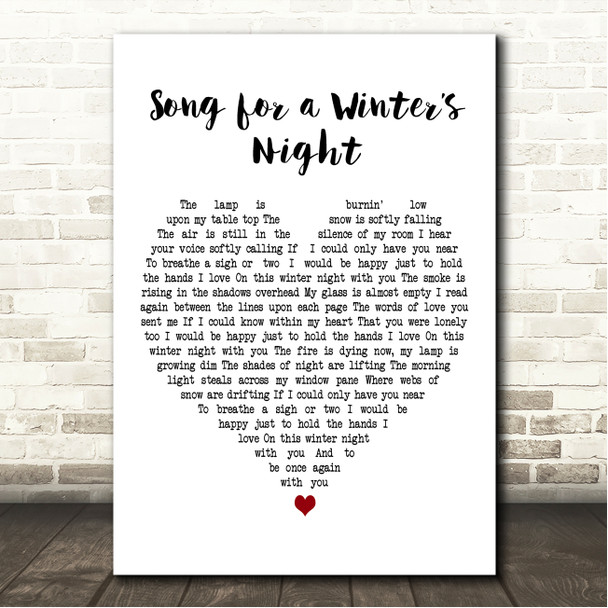 Gordon Lightfoot Song for a Winters Night White Heart Song Lyric Wall Art Canvas Framed Print
