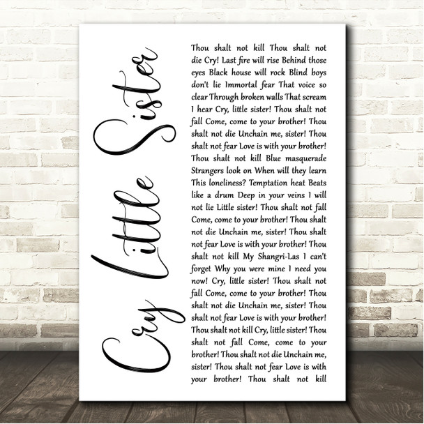 Gerard McMahon Cry Little Sister White Script Song Lyric Wall Art Canvas Framed Print