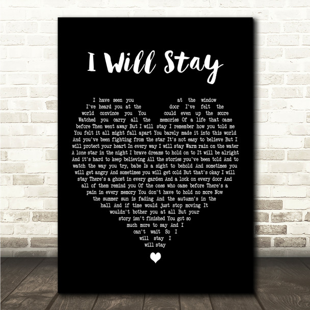 Hayes Carll I Will Stay Black Heart Song Lyric Wall Art Canvas Framed Print