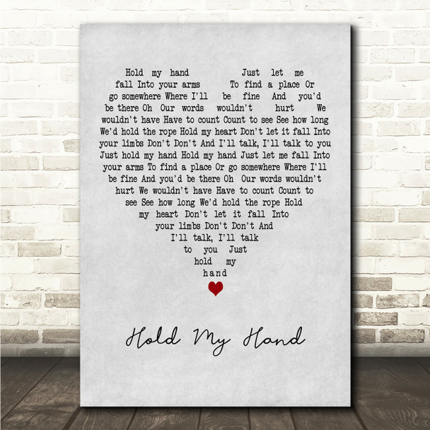 Hugo Barriol Hold My Hand Grey Heart Song Lyric Wall Art Canvas Framed Print