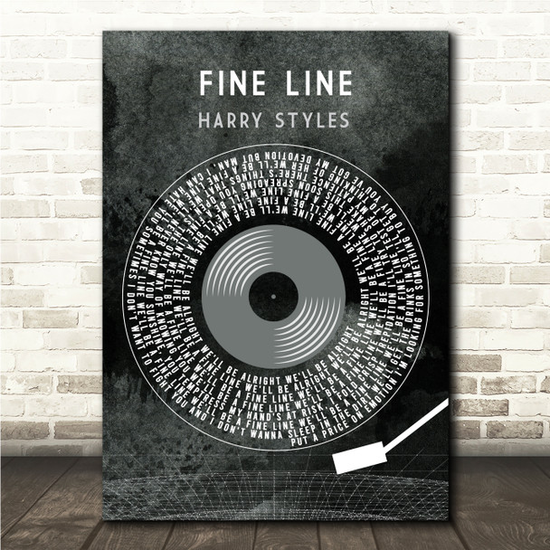 Harry Styles Fine Line Grunge Grey Vinyl Record Song Lyric Wall Art Canvas Framed Print