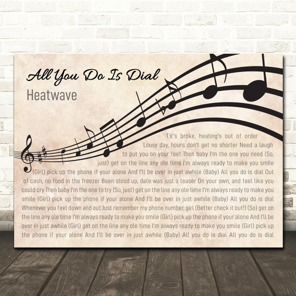 Heatwave All You Do Is Dial Landscape Wavy Music Notes Song Lyric Wall Art Canvas Framed Print
