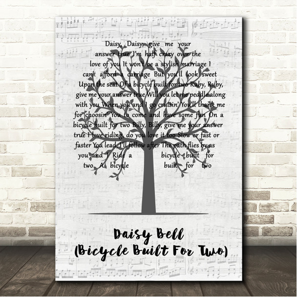 Harry Dacre Daisy Bell (Bicycle Built For Two) Music Script Tree Song Lyric Wall Art Canvas Framed Print