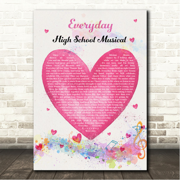 High School Musical Everyday Pink Heart Colourful Music Notes Song Lyric Wall Art Canvas Framed Print