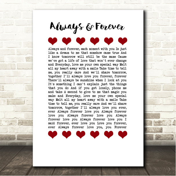 Heatwave Always And Forever Red Hearts In Row Song Lyric Wall Art Canvas Framed Print