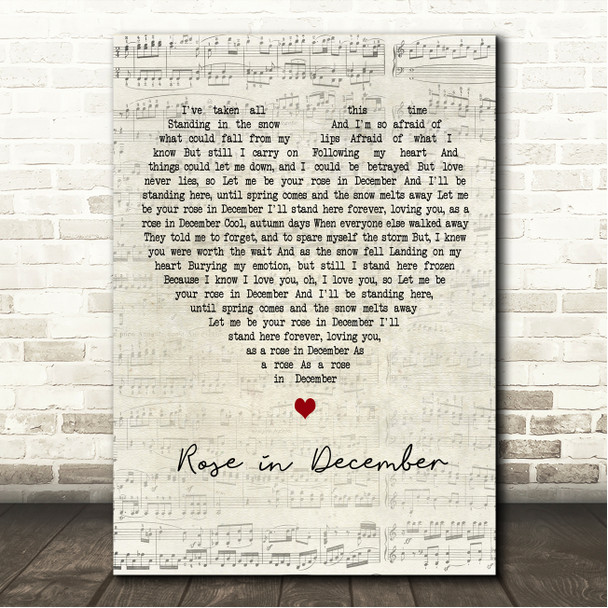 Halestorm Rose in December Script Heart Song Lyric Wall Art Canvas Framed Print