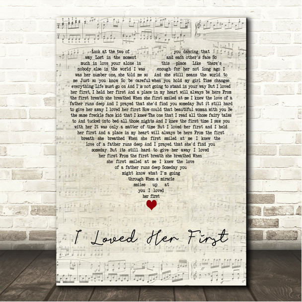 Heartland I Loved Her First Script Heart Song Lyric Wall Art Canvas Framed Print