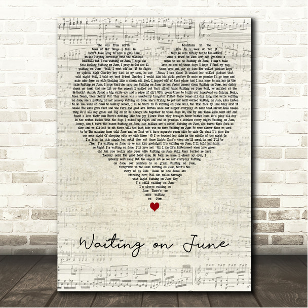 Holly Williams Waiting on June Script Heart Song Lyric Wall Art Canvas Framed Print
