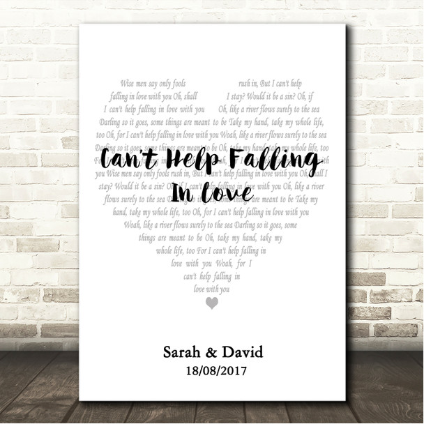 Haley Reinhart Cant Help Falling In Love Simple Heart Pale Grey Song Lyric Wall Art Canvas Framed Print
