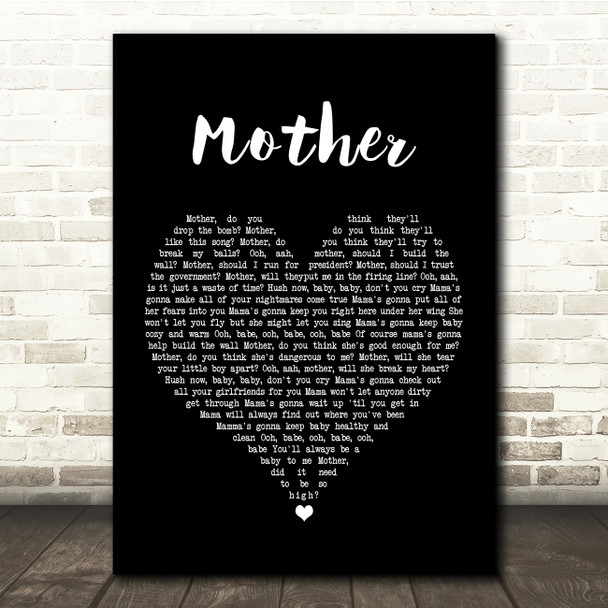 Pink Floyd Mother Black Heart Song Lyric Quote Music Print