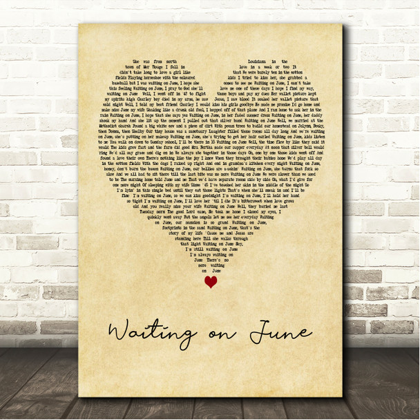 Holly Williams Waiting on June Vintage Heart Song Lyric Wall Art Canvas Framed Print