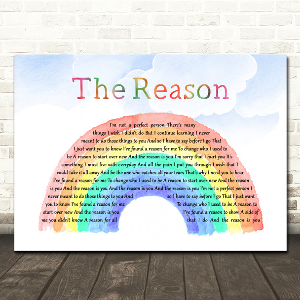 Hoobastank The Reason Watercolour Rainbow & Clouds Song Lyric Wall Art Canvas Framed Print