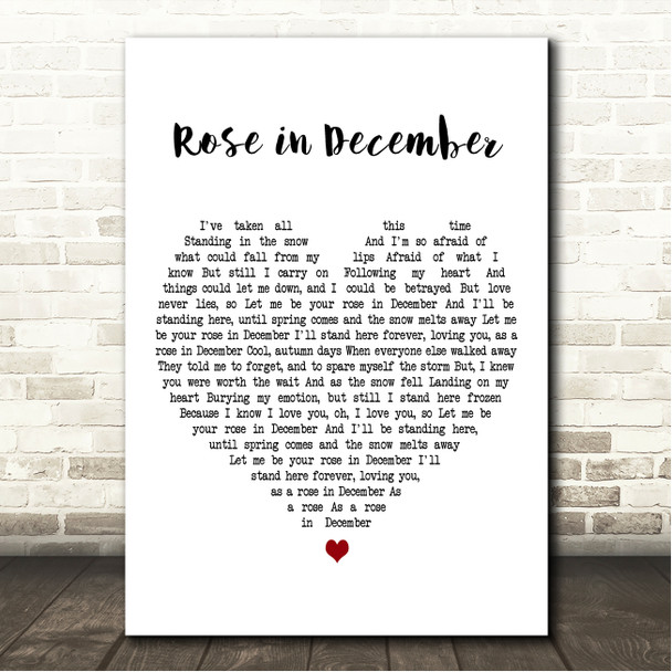 Halestorm Rose in December White Heart Song Lyric Wall Art Canvas Framed Print