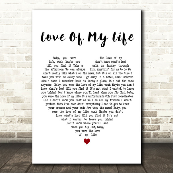 Harry Styles Love Of My Life White Heart Song Lyric Wall Art Canvas Framed Print